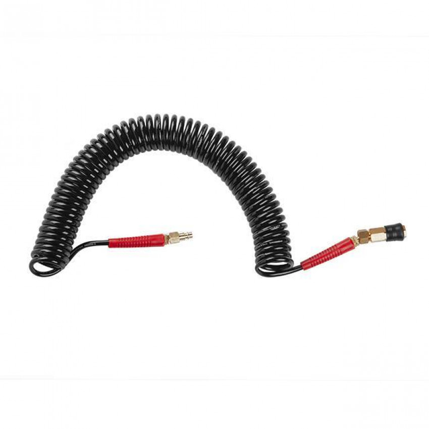 Шланг BLACK M-Flex 5.5х8мм, 10м спіральний поліуретановий з поворотним шарніром, латунними швидкороз'ємними з'єднаннями STORM INTERTOOL PT-1790-PT-1790
