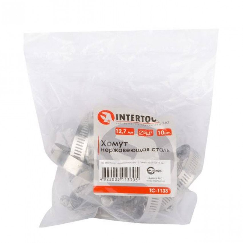 Хомут нержавіюча сталь 12,7 мм D 33-57 мм INTERTOOL TC-1133-TC-1133