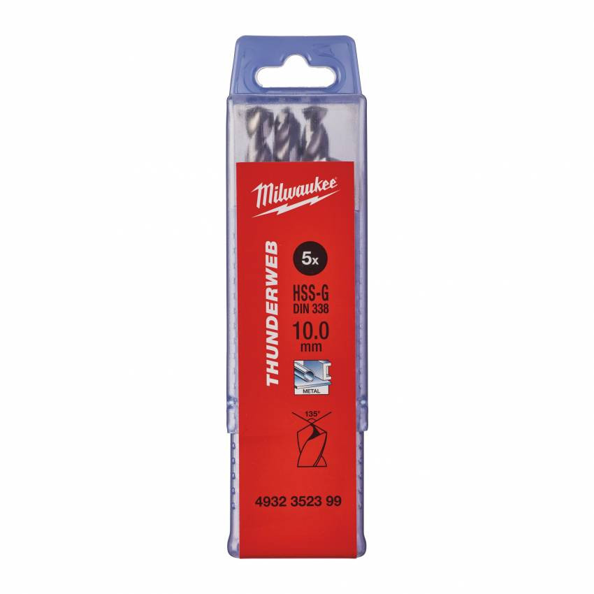 Свердло по металу THUNDERWEB HSS-G MILWAUKEE DIN338, Ø10,0x133мм, (5шт)-4932352399