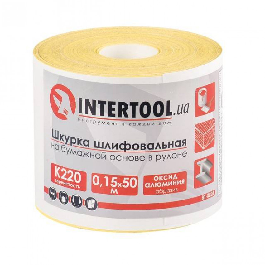 Шкурка шліфувальна, паперова основа, К220, 115 мм × 50 м INTERTOOL BT-0824-BT-0824