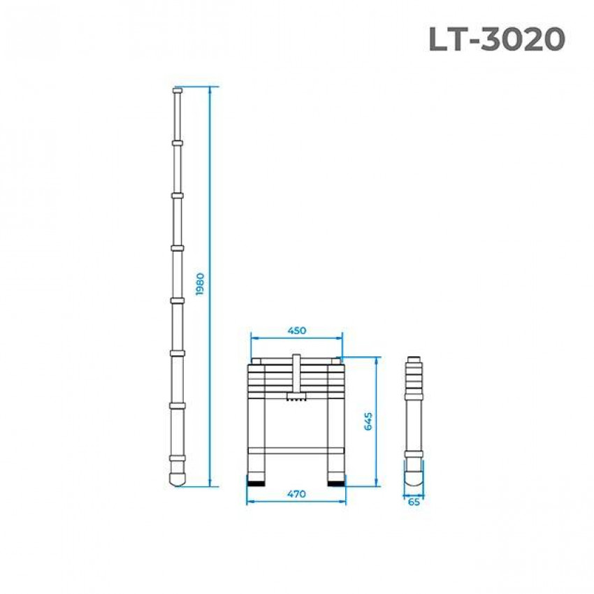 Драбина з алюмінію, телескопічна 6 сход., 1,98 м INTERTOOL LT-3020-LT-3020