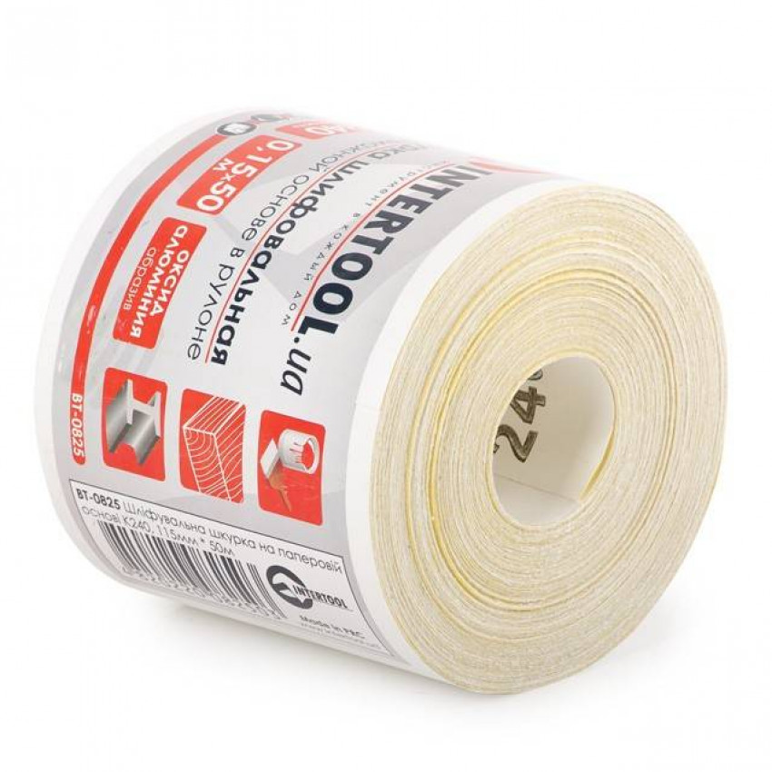 Шкурка шліфувальна, паперова основа, К240, 115 мм × 50 м INTERTOOL BT-0825-BT-0825