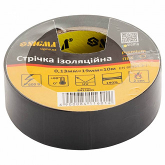 Ізолента ПВХ (чорна) 0,13 мм×19 мм×10 м Premium Sigma (8411601)-[articul]