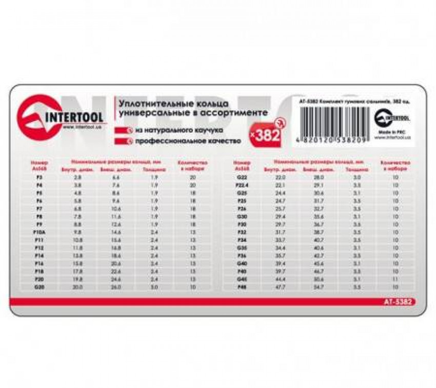 Комплект гумових сальників 382 од. INTERTOOL AT-5382-AT-5382
