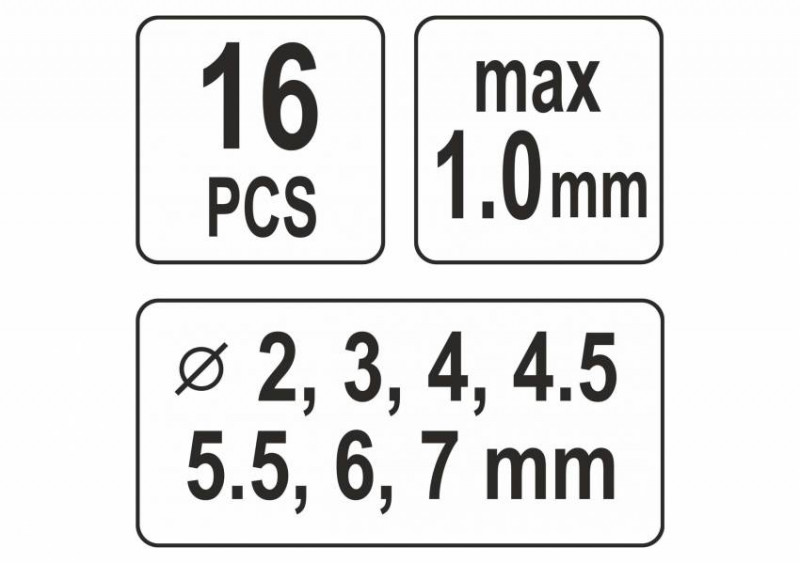 Кліщі для проколювання отворів YATO в листов. металі ≤ 1 мм, 14 насадок Ø= 2-7 мм, 16 шт   кейс-YT-18973