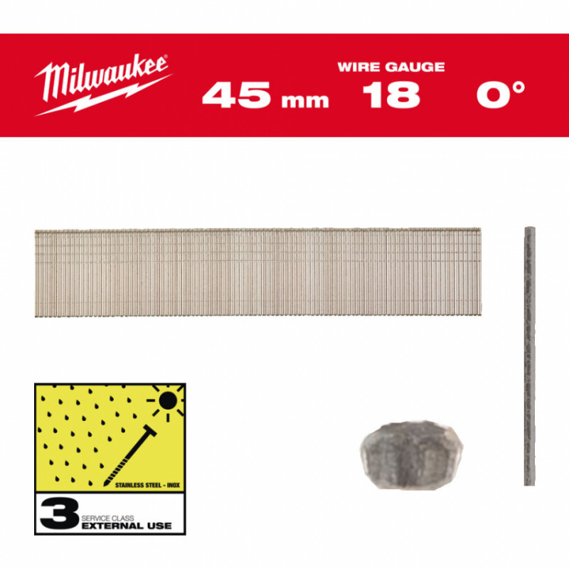 Цвяхи з нержавійки з Т-образною головкою MILWAUKEE, 18G/0 градусів/45мм, (10000шт)-4932492563