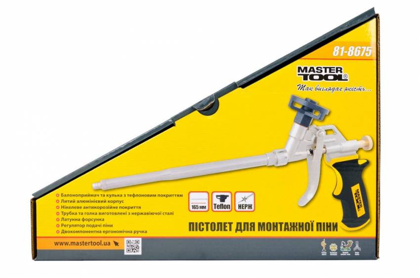 Пістолет для монтажної піни MASTERTOOL 165 мм тефлонове покриття баллонопріемніка і голки 81-8675-81-8675