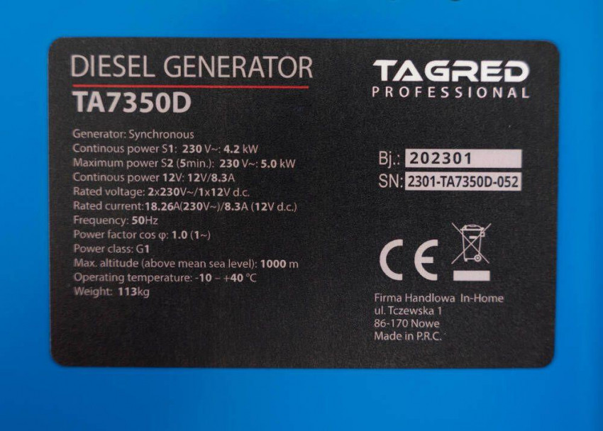 Дизельний генератор TAGRED TA7350D + газова плитка Orcamp CK-505 + 4 газових картриджа 400 мл-KTA7350D