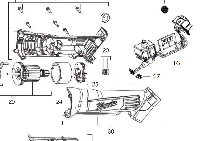 Ремкомплект гайкокрута - корпус/Milwaukee-4931466311