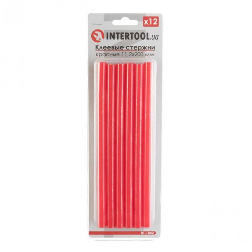 Комплект клейових стрижнів червоних, 11,2×200 мм, 12 шт. INTERTOOL RT-1042-RT-1042