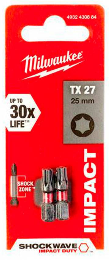 BIT SHOCKWAVE MILWAUKEE, TX27, 25 мм, (2 шт.)-4932430884