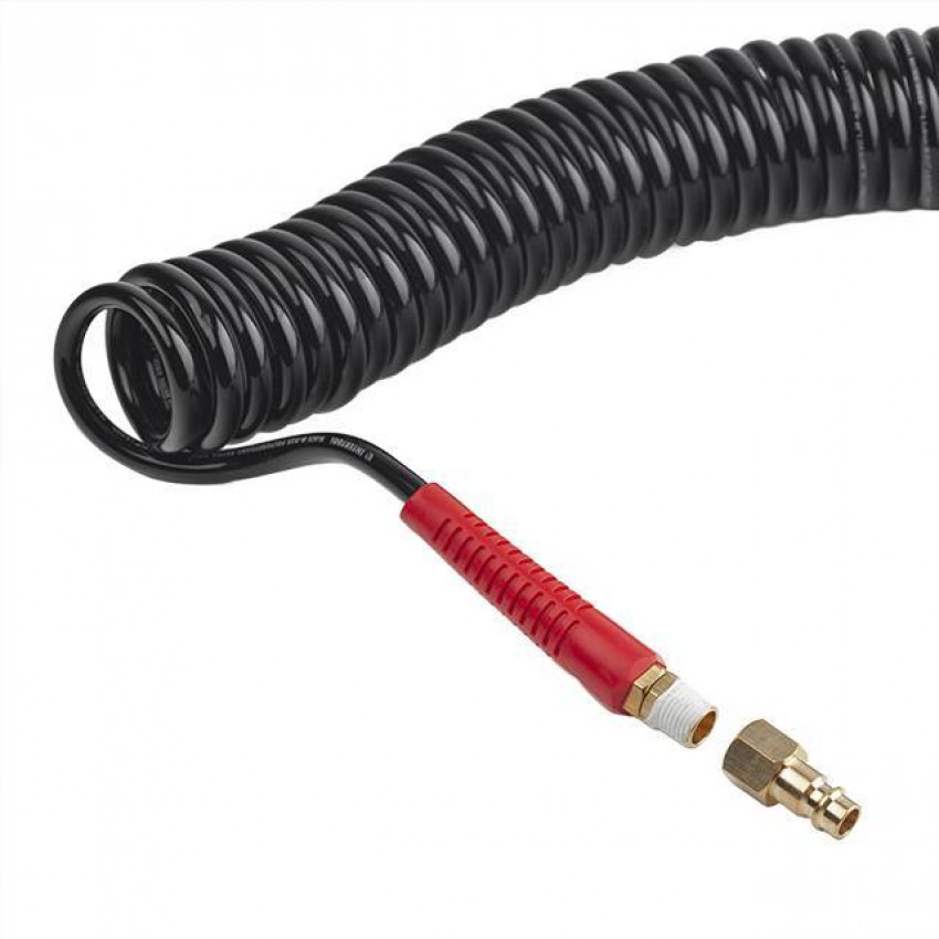 Шланг BLACK M-Flex 5.5х8мм, 20м спіральний поліуретановий з поворотним шарніром, латунними швидкороз'ємними з'єднаннями STORM INTERTOOL PT-1792-PT-1792