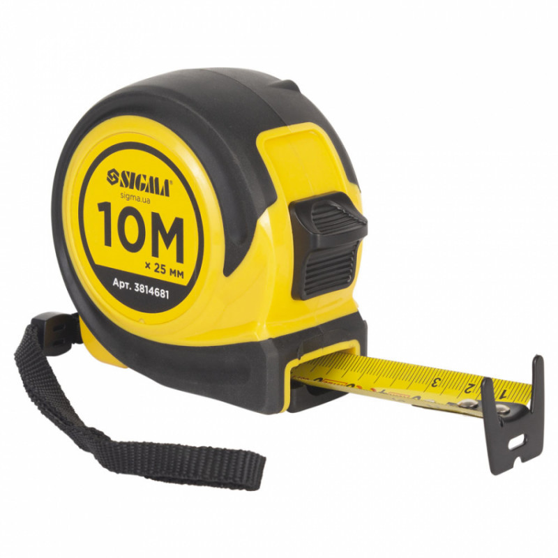 Рулетка обгумована Compact двостороннє полотно/зачіп 10м×25мм SIGMA (3814681)-3814681