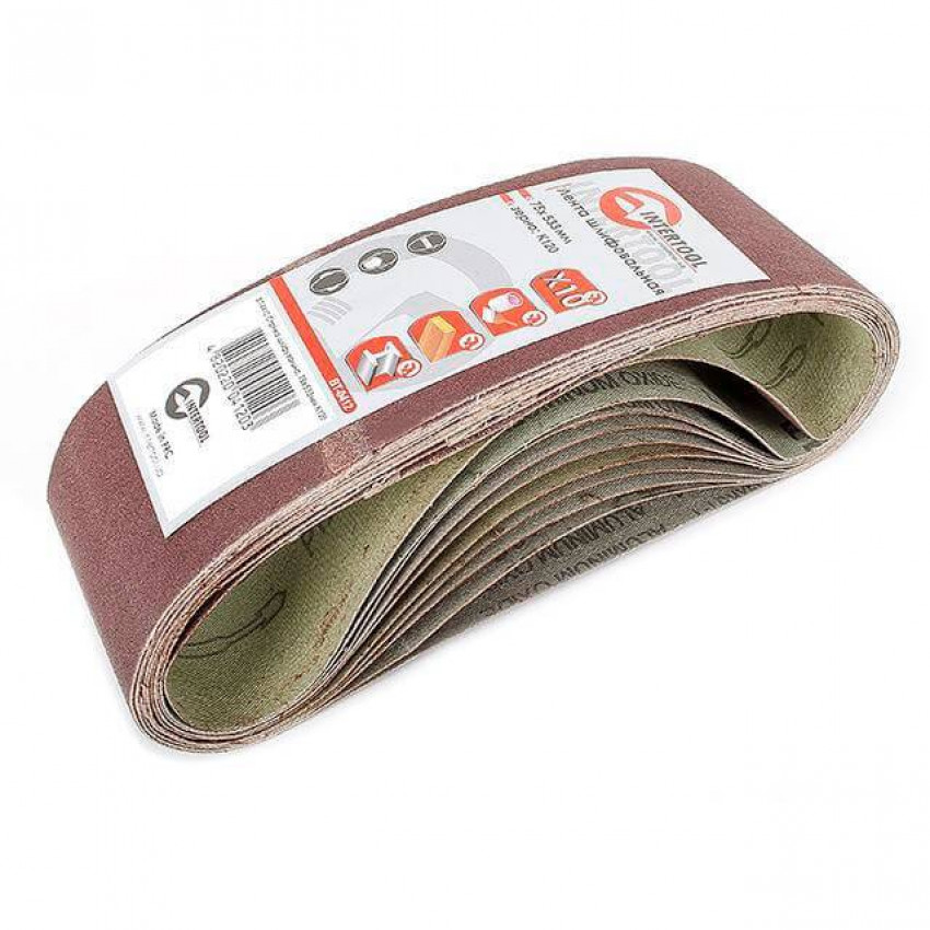 Стрічка шліфувальна, 75×533 мм, зерно K120, 10 шт. INTERTOOL BT-0412-BT-0412