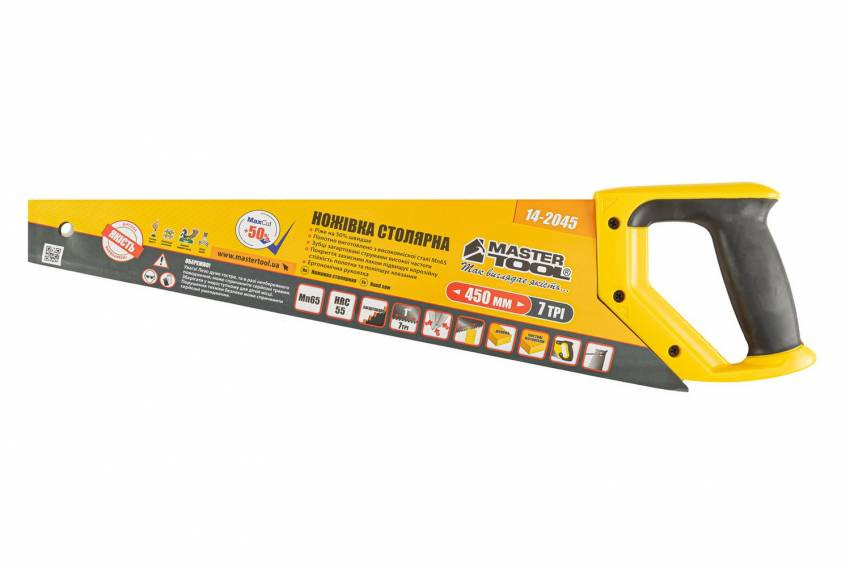 MasterTool Ножівка столярна 450 мм, 7TPI MAX CUT, розжарений зуб, 3-D заточування, полірована, Ст.: 14-2045-14-2045
