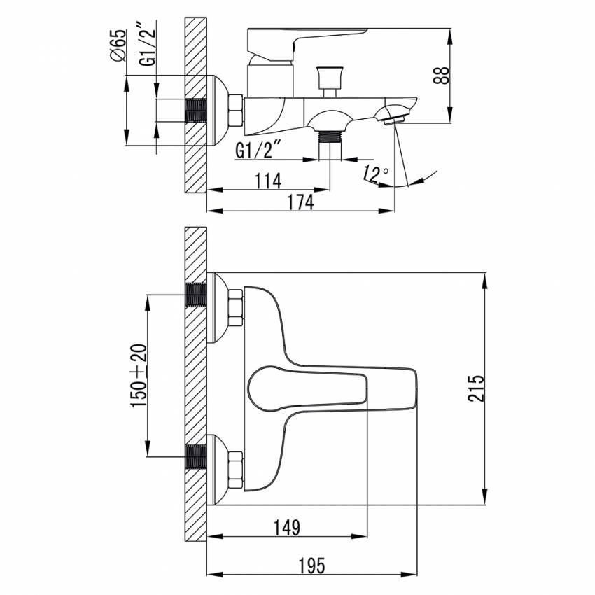 Змішувач GARDA Ø35 для ванної литої CORSO (BC-1C121W) (9605203)-BC-1C121W