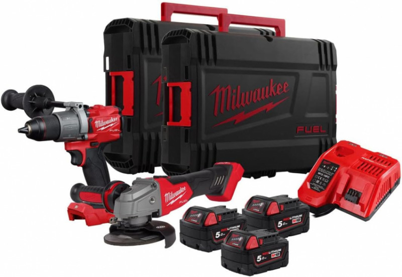 Набір інструментів безщіткових акумуляторних MILWAUKEE, M18 FPP2B2-503X (зарядний пристрій M12-18 FC, 3 акумулятори B5 5Ач, M18-4933478553