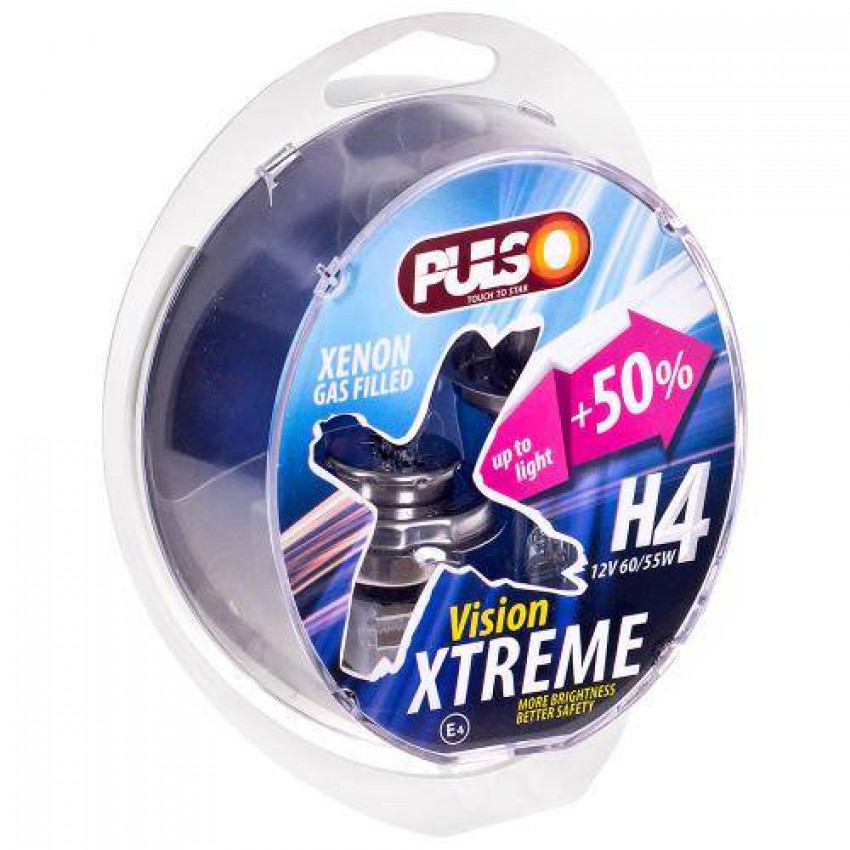 Лампи PULSO/галогенні H4/P43T 12v60/55w 50% X-treme Vision/plastic box-LP-42653 (5/50)