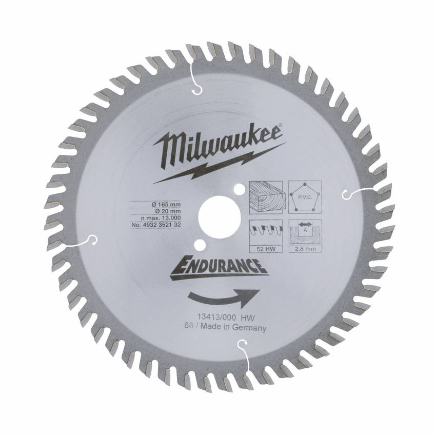 Диск пильний MILWAUKEE, Ø165/20мм, 52 зуб.-4932352132