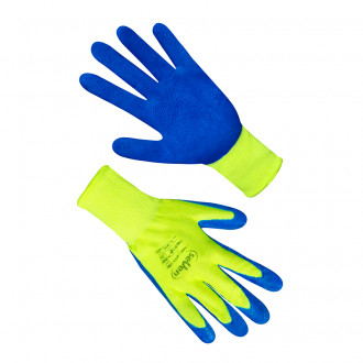 Рукавички синтетичні салатовим з синім неповним спіненим латексним покриттям FLL 9416 &quot;б&quot;  Синій (69416)-[articul]