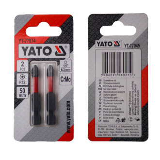 Насадка викруткова YATO PZ2 х 50 мм. HEX 1/4&quot;, хром-молібден, 2 шт.-[articul]