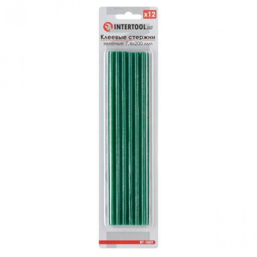 Комплект клейових стрижнів зелених, 7,4×200 мм, 12 шт. INTERTOOL RT-1059-RT-1059