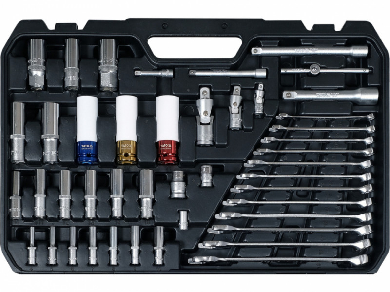 Набір головок торцевих YATO з квадр. 1/2", 3/8", 1/4" з устаткув, викр насадки, комбін ключі, 198 ел-YT-38850