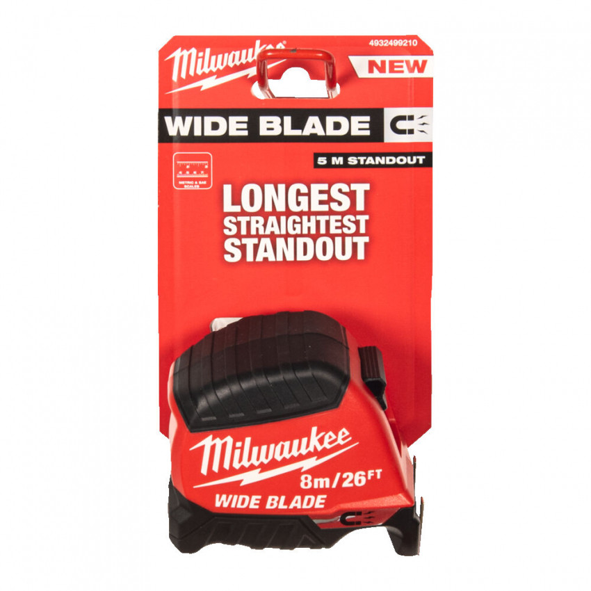Рулетка магнітна WIDE BLADE MAGNETIC MILWAUKEE (Gen2), (полотно 35мм), 8м/26фт-4932499210