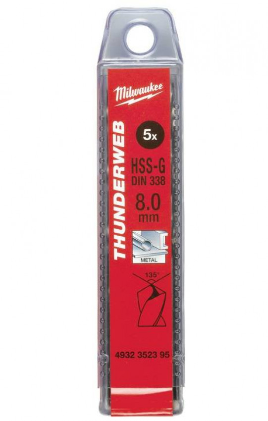 Свердло по металу THUNDERWEB HSS-G MILWAUKEE DIN338, Ø4,0x75мм, (10шт)-4932352384