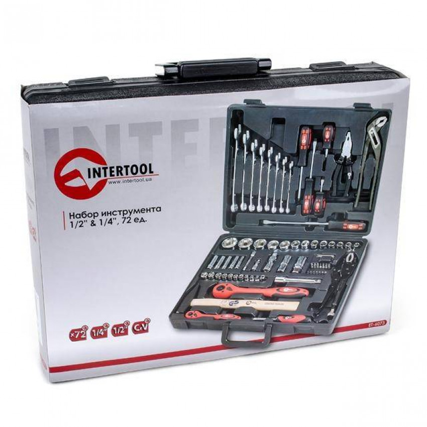 Професійний набір інструментів 1/2", 1/4", 72 од. INTERTOOL ET-6073-ET-6073