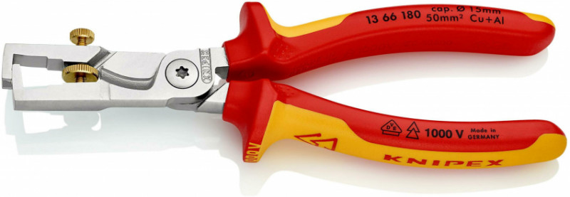 Кліщі для видалення ізоляції, з функцією різання кабелю StriX KNIPEX 13 66 180 SB-13 66 180 SB