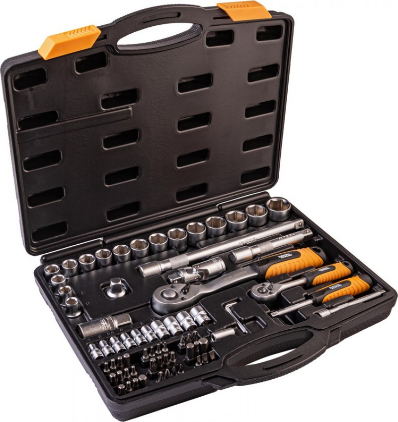 Набір насадок торцевих MASTERTOOL PROFI CrV 1/4"-1/2" тріскачка 72Т 72 шт кейс 78-5072-PF-78-5072-PF