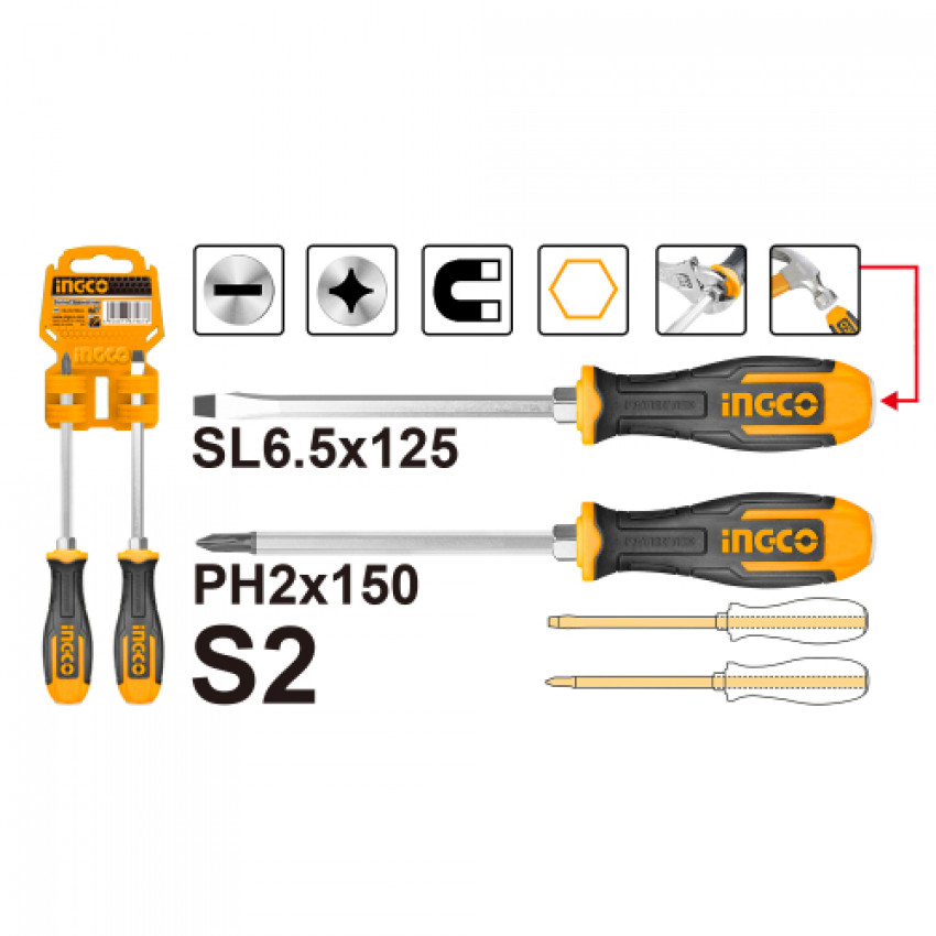 Набір викруток S2 ударних 2 шт. INGCO INDUSTRIAL-HSGT680208
