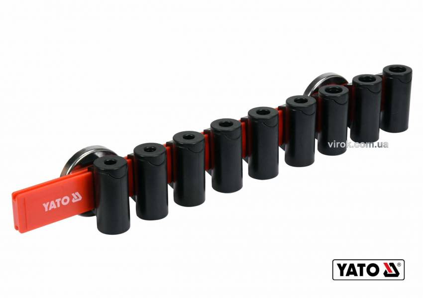 Рейка пластикова з магнітним кріпленням для 9 викруток YATO: 350 х 50 х 40 мм.-YT-08353