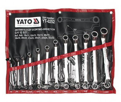 Набір ключів накидних вигнутих YATO, хромванадій, М=6х7-30х32 мм, 12шт. [4 шт-[articul]