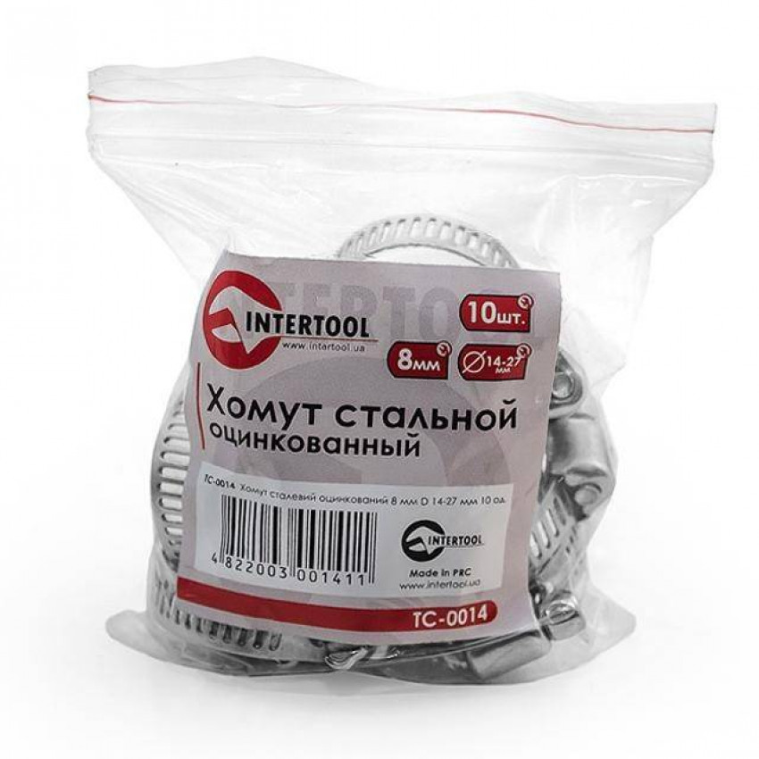 Хомут сталевий оцинкований 8 мм D 14-27 мм INTERTOOL TC-0014-TC-0014