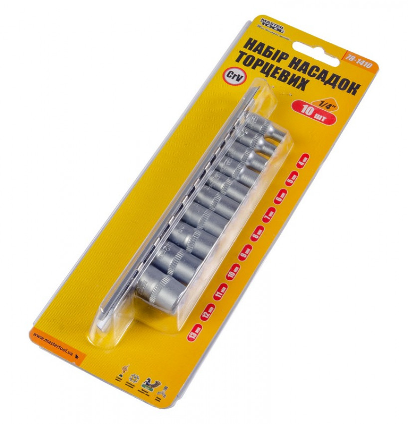 Набір насадок торцевих MASTERTOOL CRV 1/4" 10 шт (4/5/6/7/8/9/10/11/12/13 мм) 78-1410-78-1410