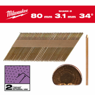 Цвяхи оцинковані з кільцевою накаткою та D-образною головкою MILWAUKEE 3,1/34 градуси/80мм (2200шт)-[articul]