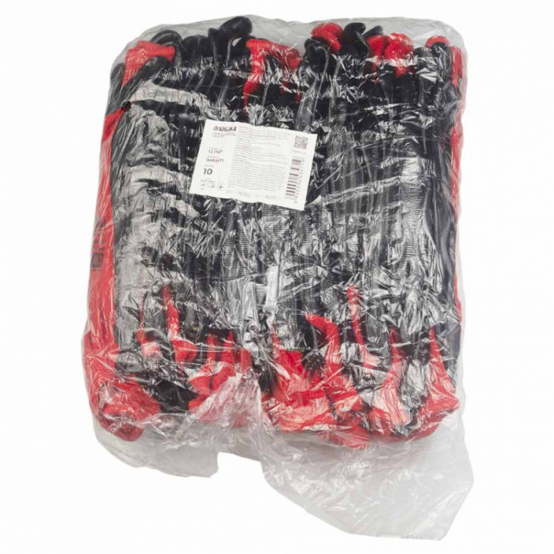 Рукавички трикотажні з частковим нітриловим покриттям р10 (червоно-чорні манжет) КРАТНО 12 парам SIGMA (9443471)-9443471