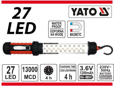 Світильник переносний світлодіодний YATO 27 LED акумулят. 3,6 V із зарядкою від 220 V [10]-[articul]