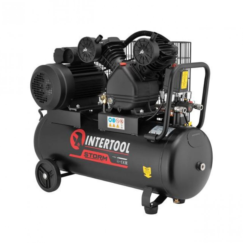 Компресор 50 л, 3 кВт, 220 В, 10 атм, 500 л/хв, 2 циліндра INTERTOOL PT-0016-PT-0016