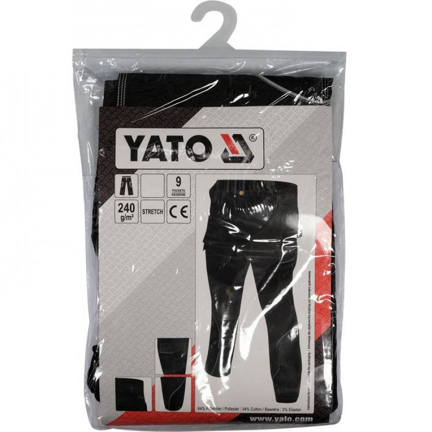 Штани робочі чорні YATO, розм 3XL; 9 киш 64%- поліестер, 34%- бавовна, 2%-еластан, відсвічув вставки-YT-79445
