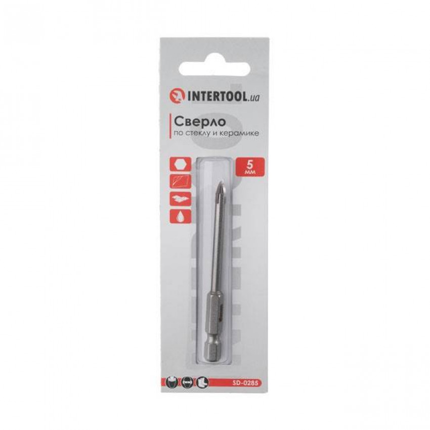 Свердло по склу та кераміці, 5 мм, HEX 1/4" INTERTOOL SD-0285-SD-0285