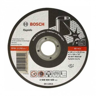 Диск відрізний абразивний BOSCH, прямий, d=125х1х22,2мм, для нерж.сталі.-[articul]