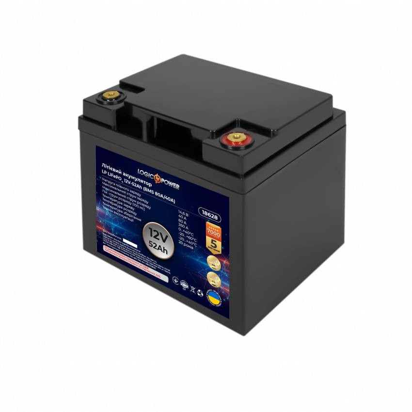 Акумулятор LP LiFePO4 12V - 52 Ah (BMS 80A/40А) пластик-