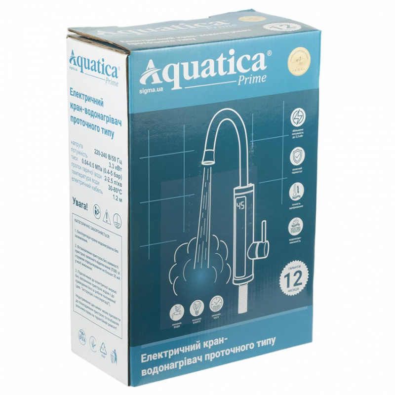 Кран-водонагрівач проточний s92 3.3кВт для кухні вилив вухо на гайці з дисплеєм і термостатом AQUATICA (9792103)-9792103