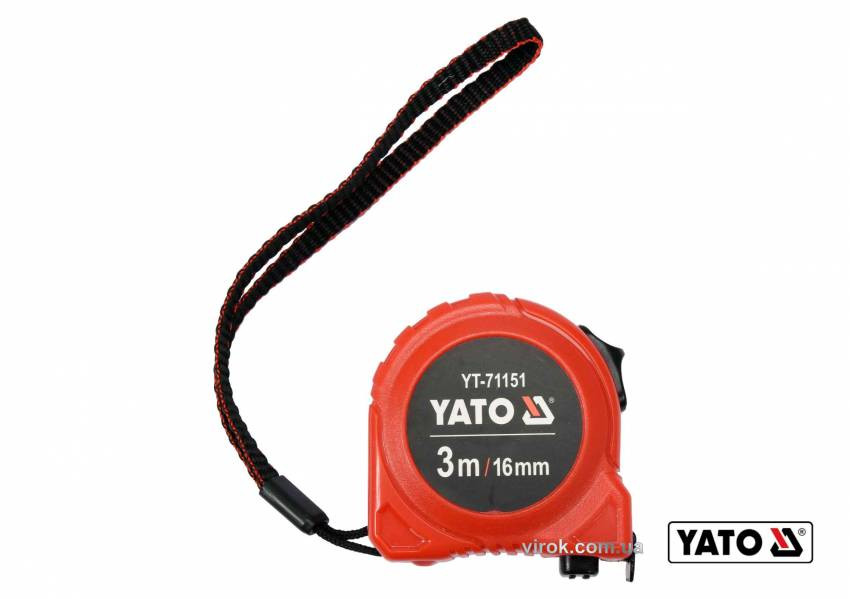 Рулетка YATO : L= 3 м x 16 мм, з сталевою стрічкою, нейлоновим покриттям, подвійним блокуванням-YT-71151