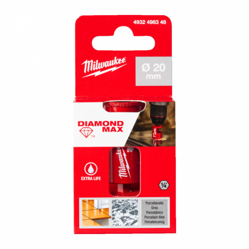 Коронка алмазна Diamond Plus/Max MILWAUKEE, діаметр 20,0мм (1/4'' Hex) (свердління з водою)-4932498348