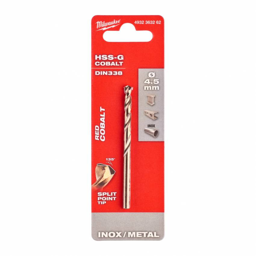 Свердло по металу HSS-Co MILWAUKEE DIN338, Ø4,5мм-4932363262