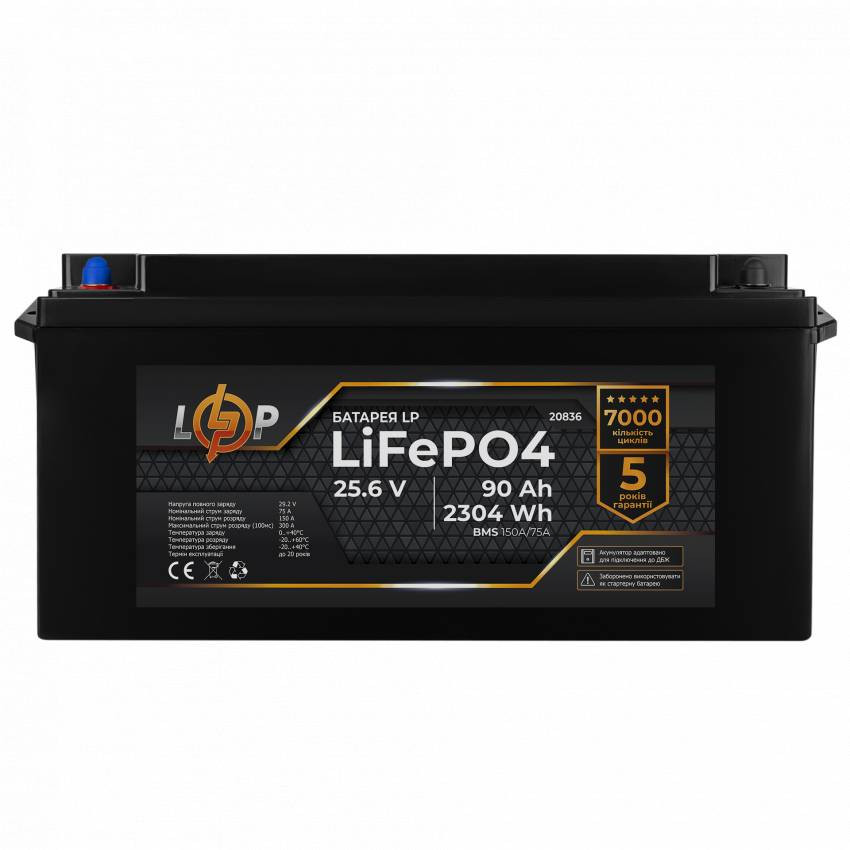 Акумулятор LP LiFePO4 для ДБЖ 24V (25,6V) - 90 Ah (2304Wh) (BMS 150A/75А) пластик-
